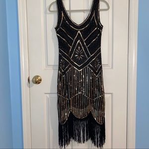 Black Gold 1920s Flapper Party Dress